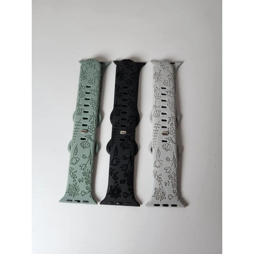 Three pack Floral Engraved Apple Watch Bands7/6/5/4/3/2/1/SE